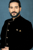 Black Dupion Silk Asymmetric Sherwani with Golden Dhoti