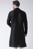 Black Dupion Silk Patch Embroidered Kurta for Men