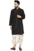 Festive Wear Black Dupion Silk Men's Plain Kurta with White Dhoti