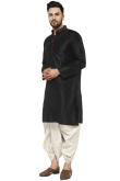 Festive Wear Black Dupion Silk Men's Plain Kurta with White Dhoti