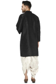 Festive Wear Black Dupion Silk Men's Plain Kurta with White Dhoti