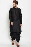 Navy Blue Straight Cut Silk Men Kurta Pajama for Sangeet