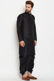 Navy Blue Straight Cut Silk Men Kurta Pajama for Sangeet