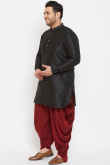 Black Dupion Silk Plain Men's Kurta Dhoti
