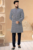 Black Dupion Silk Resham Thread Embroidered Men's Sherwani
