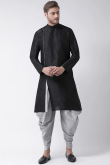 Black Dupion Silk Straight Cut Men's Kurta Dhoti