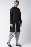 Black Dupion Silk Straight Cut Men's Kurta Dhoti