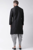 Black Dupion Silk Straight Cut Men's Kurta Dhoti
