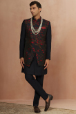 Black Dupion Silk Straight Cut Men's Sherwani