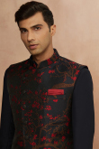 Black Dupion Silk Straight Cut Men's Sherwani