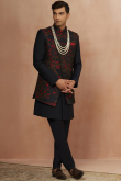 Black Dupion Silk Straight Cut Men's Sherwani