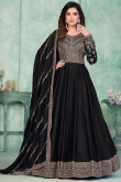 Black Embroidered Art Silk Anarkali Suit for Wedding & Party