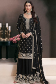 Black Embroidered Chinnon Straight Cut Sharara Suit 