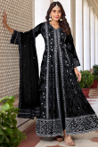 Black Embroidered Front Slit Georgette Anarkali Suit 