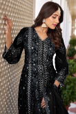 Black Embroidered Front Slit Georgette Anarkali Suit 