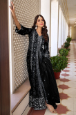 Black Embroidered Front Slit Georgette Anarkali Suit 