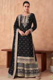 Black Embroidered Georgette Straight Cut Trouser Suit 