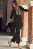 Black Embroidered Soft Silk Trouser Pant Suit For Sangeet 