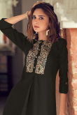 Black Embroidered Soft Silk Trouser Pant Suit For Sangeet 