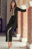 Black Embroidered Soft Silk Trouser Pant Suit For Sangeet 