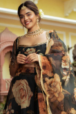 Black Floral Print Organza Flared Style Lehenga