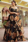 Black Floral Print Organza Flared Style Lehenga