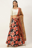 Black Floral Print Silk A Line Style Lehenga