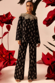 Black Foil Print Silk Indo-Western Hip Length Palazzo Suit for Wedding & Party