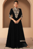 Black Georgette Beads Embroidered Ready Made A Line Anarkali Suit