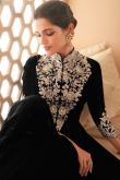 Black Georgette Beads Embroidered Ready Made A Line Anarkali Suit