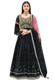 Stone Work Party Wear Anarkali Suit in Black Georgette