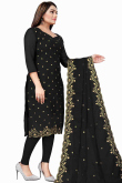Black Georgette Churidar Suit with Thread Embroidered Dupatta