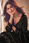 Front Slit Lehenga in Georgette Black for Sangeet