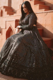Party Wear Resham Embroidered Lehenga in Georgette Black