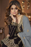 Black Georgette Embroidered Panelled Lehenga With Long Choli 