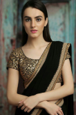Georgette Wedding Saree with Lace Embroidery in Plus Size Black for Party