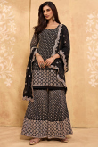Black Georgette Embroidered Sharara Suit