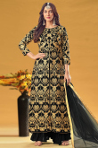 Party Wear Zari Embroidered Sharara Suit in Georgette Black