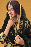 Party Wear Zari Embroidered Sharara Suit in Georgette Black