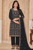 Black Georgette Trouser Suit with Zari & Resham Detailing