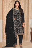 Black Georgette Trouser Suit with Zari & Resham Detailing