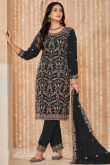 Black Georgette Trouser Suit with Zari & Resham Detailing