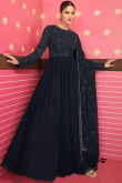 Anarkali with Churidar Trouser Suit in Georgette Black for Party 