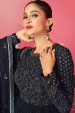Anarkali with Churidar Trouser Suit in Georgette Black for Party 