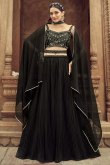 Black Georgette Flared Style Plain Lehenga