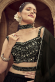 Black Georgette Flared Style Plain Lehenga