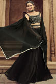 Black Georgette Flared Style Plain Lehenga