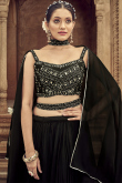 Black Georgette Flared Style Plain Lehenga
