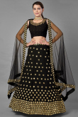 Black Georgette Mirror Embroidered Lehenga