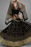 Black Georgette Mirror Embroidered Lehenga